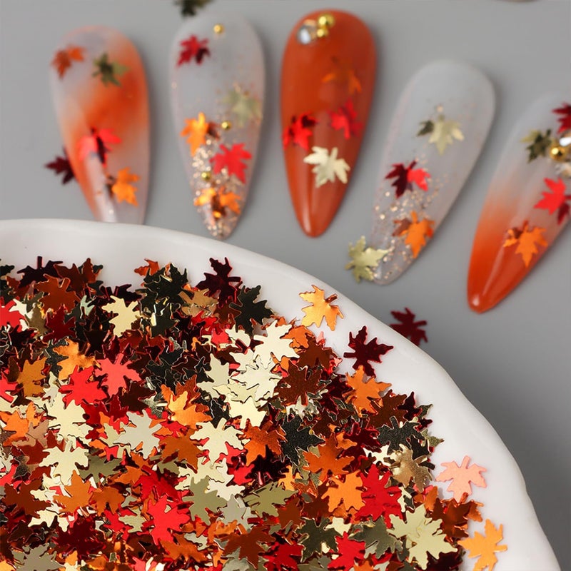 Vopintpy Thanksgiving Glitters Nails Sequins Fall Nail Glitter Sequins Autumn Maple Leaf Flakes Design Nails Charms Holographic Mixed Color 3D Confetti Nails Glitter for Women - Image 2
